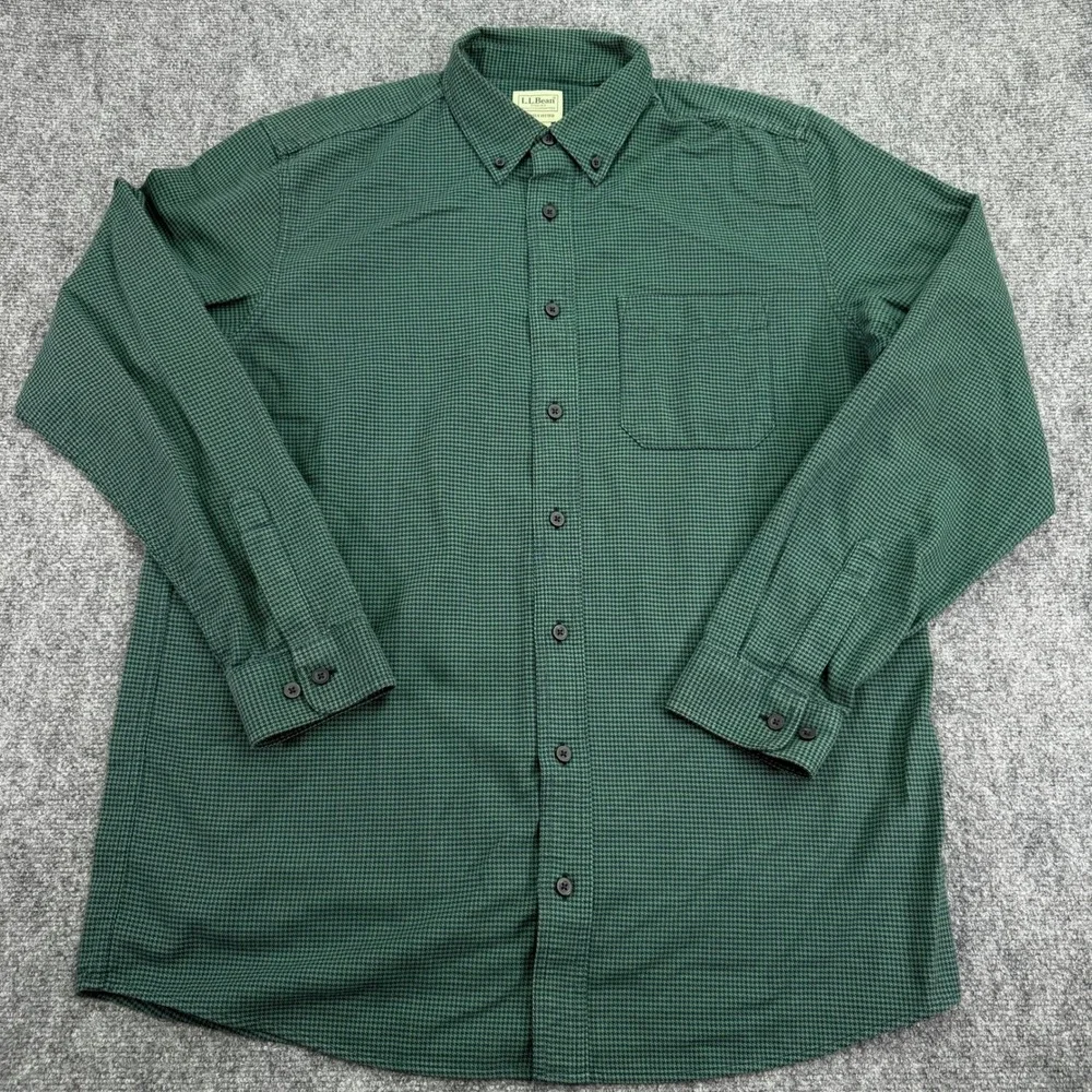 LL Bean Shirt Mens LT Tall Green Wicked Good Flannel Houndstooth Slightly Fitted